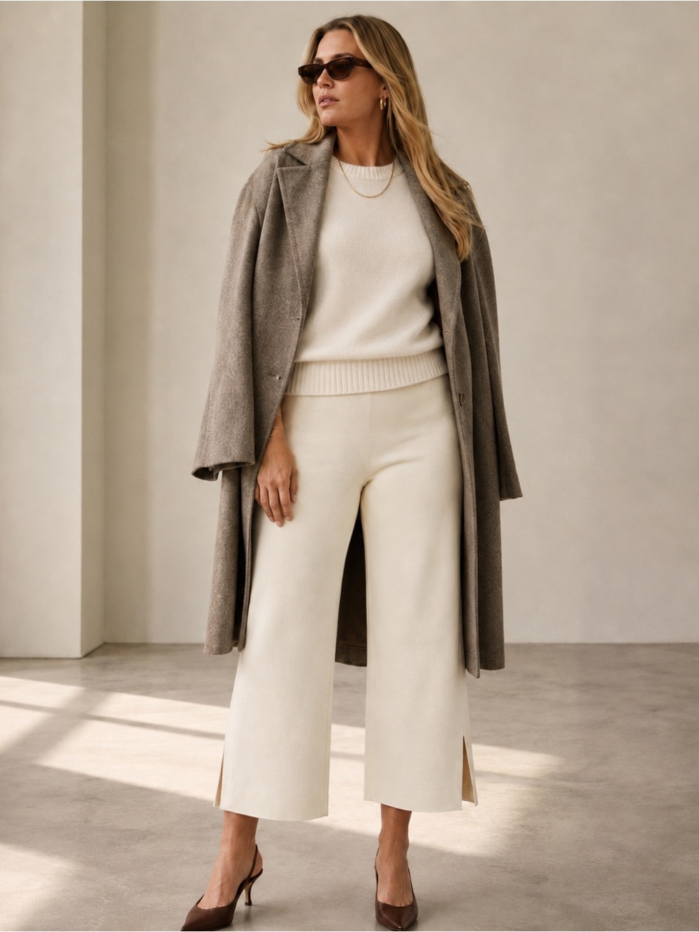 The Row Ivory Cropped Split Hem Trousers Pants Size 12 Silk Lined - Picture 1 of 13